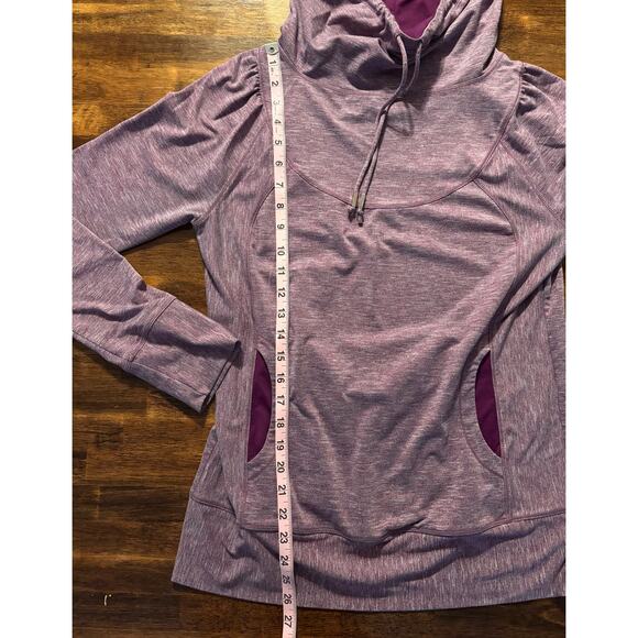 Prana Women’s Large Pullover Top Cowl Neck Purple Kangaroo Pocket Hiking Layer - Picture 5 of 8